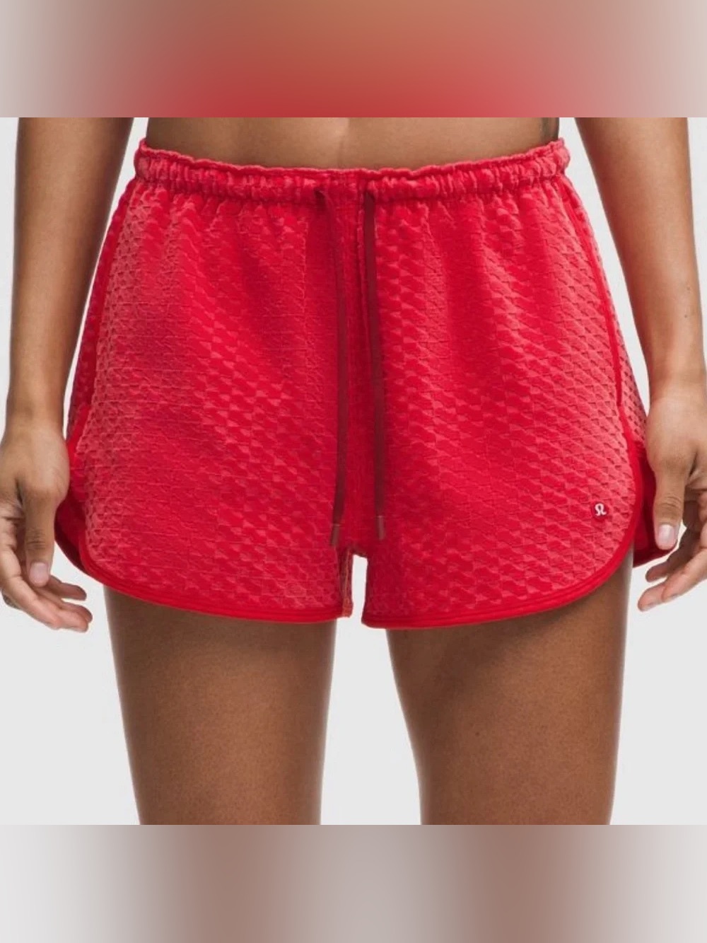025. Lululemon Velvet Terry Slim Fit HR Red Textured 2” Shorts small like new